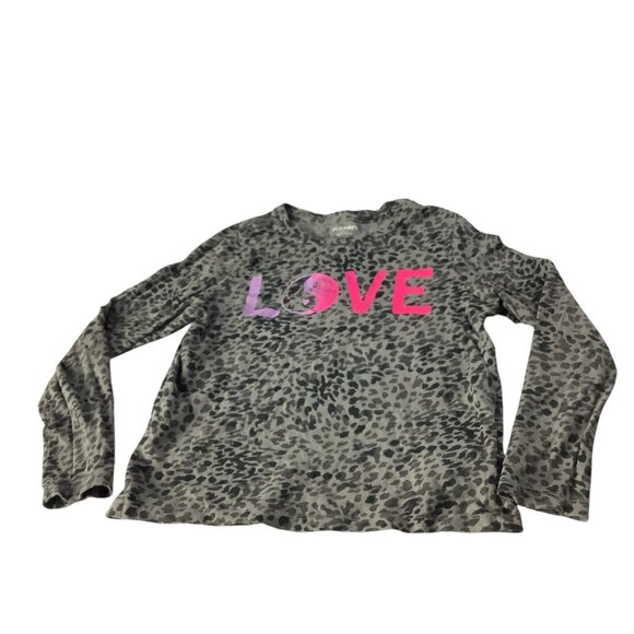 Old Navy Girls Leopard Print Love Graphic Shirt Long Sleeve Size M (8) Gray - Picture 8 of 9